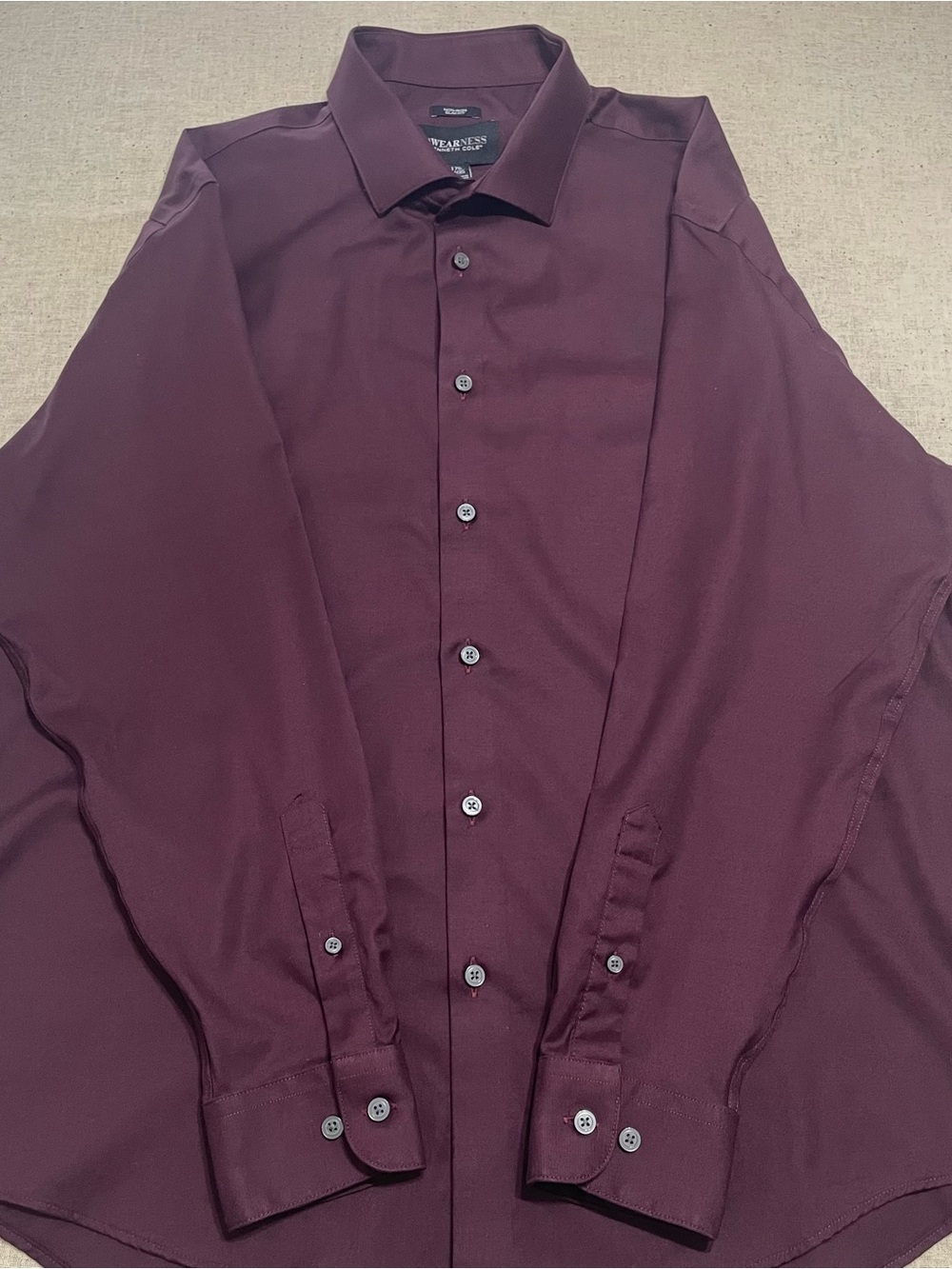 Awearness Kenneth Cole Dress Shirt Mens 17.5 34/35 Burgundy Non Iron Slim Fit